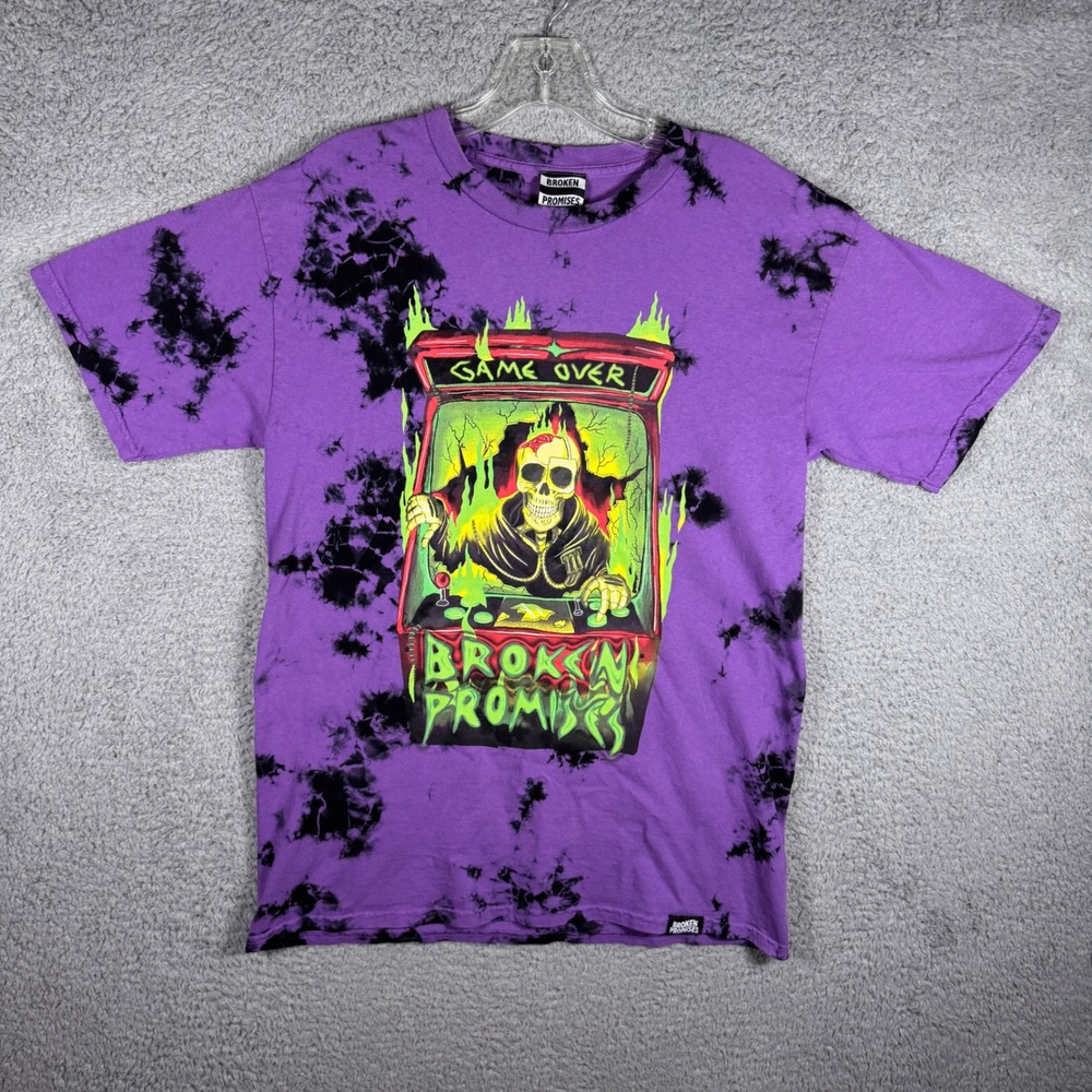 Broken Promises Goosebumps Game Over Arcade Skull Tie Dye T-Shirt Purple Medium